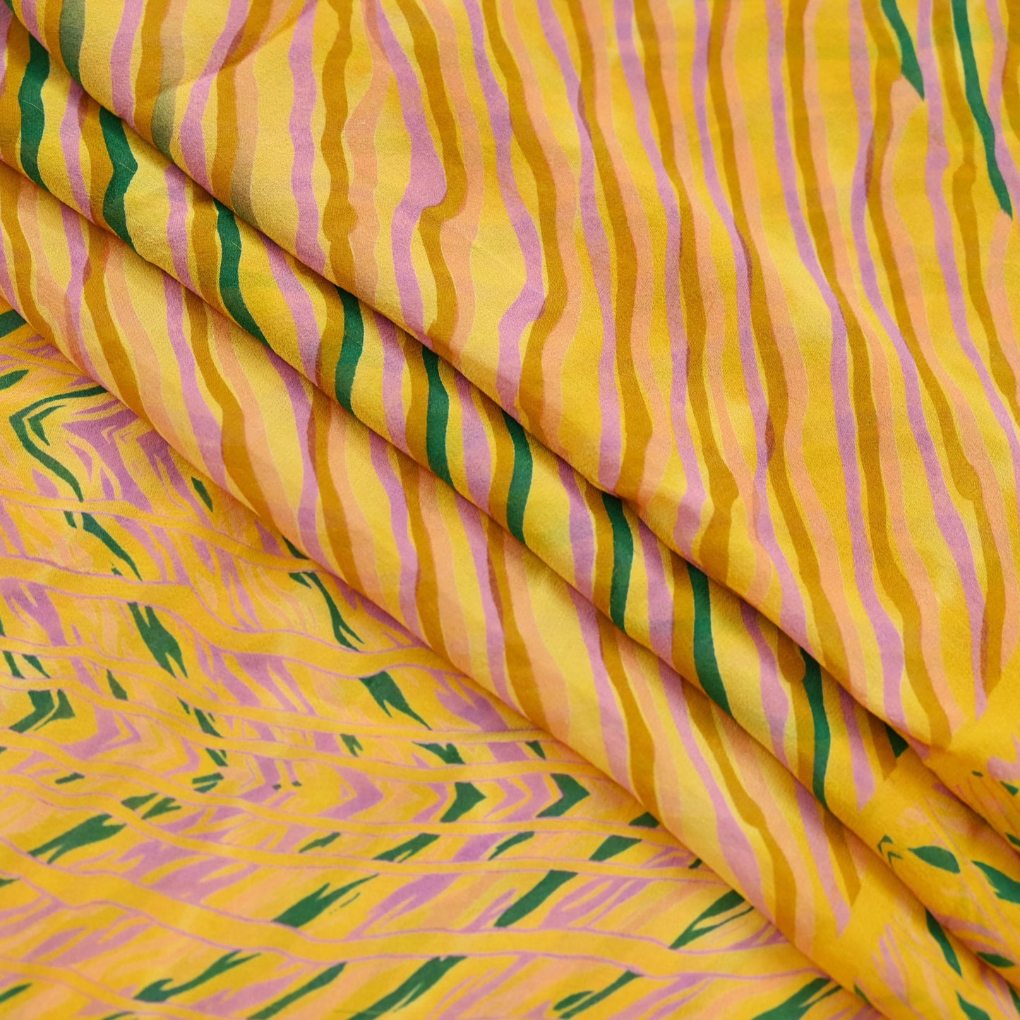 Women Indian Vintage Sari yellow Pure Georgette Silk Printed Sarees Craft Fabric Sewing 5Yd Soft Dress Making Quilting Crafting