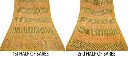 Women Indian Vintage Sari yellow Pure Georgette Silk Printed Sarees Craft Fabric Sewing 5Yd Soft Dress Making Quilting Crafting