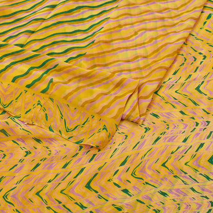 Women Indian Vintage Sari yellow Pure Georgette Silk Printed Sarees Craft Fabric Sewing 5Yd Soft Dress Making Quilting Crafting