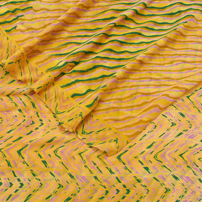 Women Indian Vintage Sari yellow Pure Georgette Silk Printed Sarees Craft Fabric Sewing 5Yd Soft Dress Making Quilting Crafting