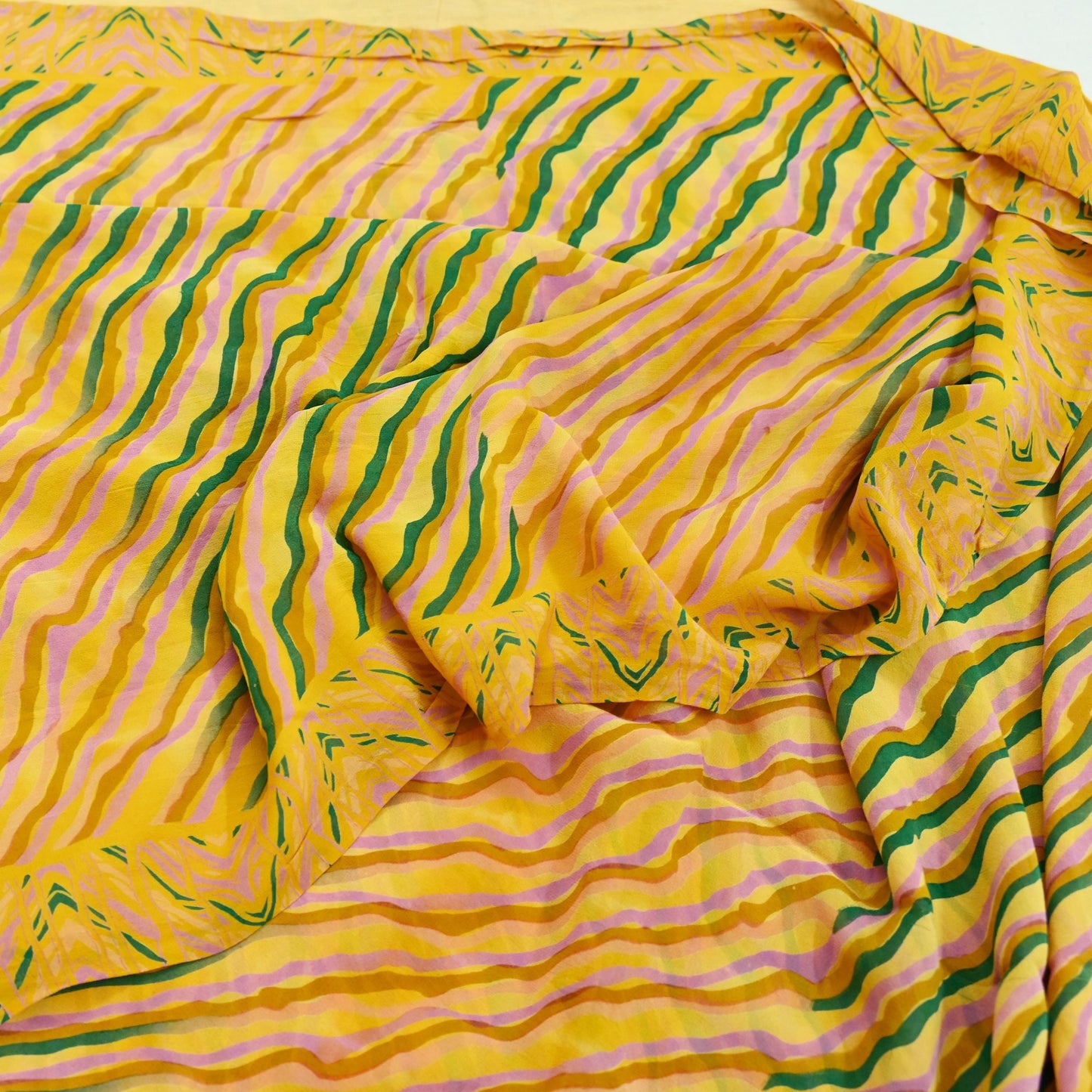 Women Indian Vintage Sari yellow Pure Georgette Silk Printed Sarees Craft Fabric Sewing 5Yd Soft Dress Making Quilting Crafting