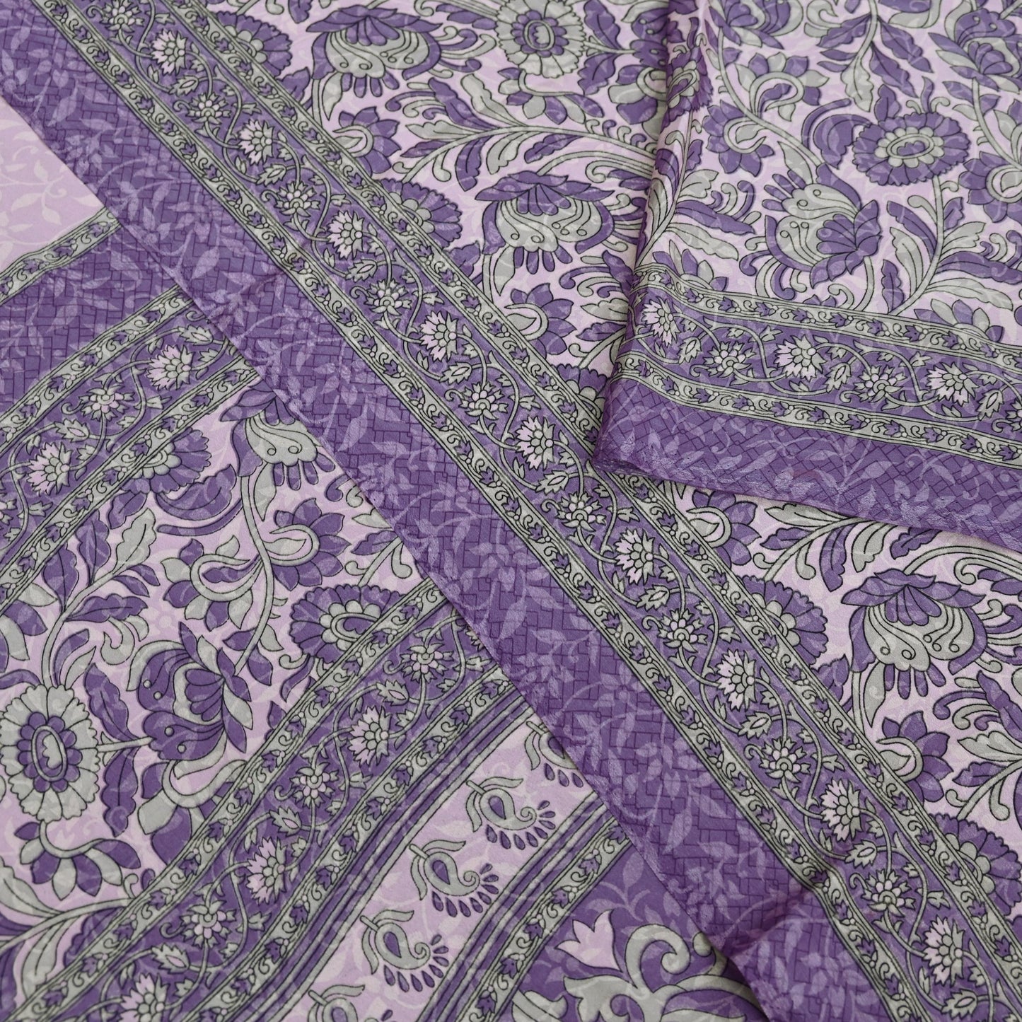 Indian Vintage Pink & Purple Saree Moss Crepe Printed Sari 6yd Sewing Soft Craft Fabric Dressmaking Quilting Upcycle Used For Crafting