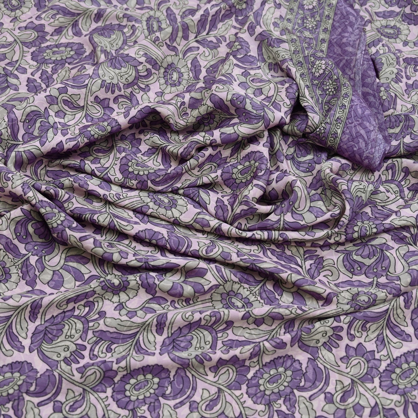 Indian Vintage Pink & Purple Saree Moss Crepe Printed Sari 6yd Sewing Soft Craft Fabric Dressmaking Quilting Upcycle Used For Crafting
