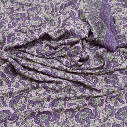 Indian Vintage Pink & Purple Saree Moss Crepe Printed Sari 6yd Sewing Soft Craft Fabric Dressmaking Quilting Upcycle Used For Crafting
