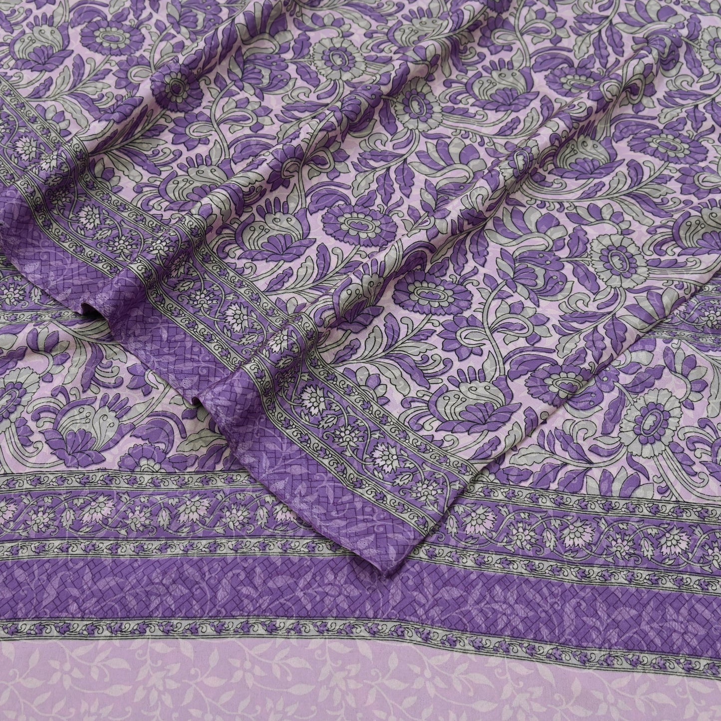 Indian Vintage Pink & Purple Saree Moss Crepe Printed Sari 6yd Sewing Soft Craft Fabric Dressmaking Quilting Upcycle Used For Crafting