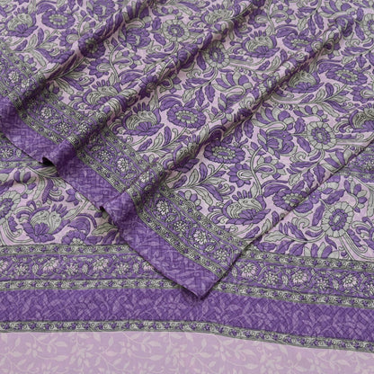 Indian Vintage Pink & Purple Saree Moss Crepe Printed Sari 6yd Sewing Soft Craft Fabric Dressmaking Quilting Upcycle Used For Crafting