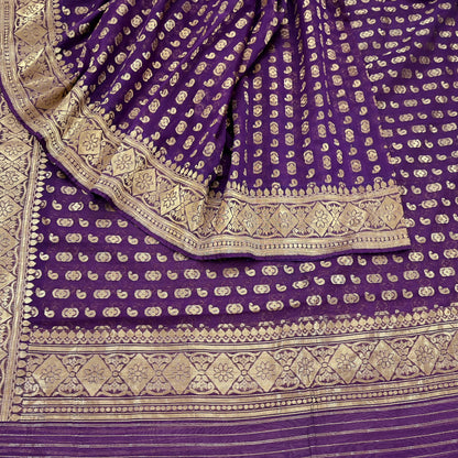 Indian Vintage Purple Heavy Sari Wedding  Pure Organza Silk Hand Woven Banarasi Sarees Zari 5Yd Ethnic Dress Making Crafting