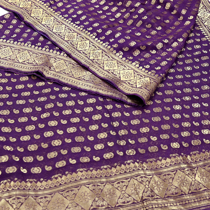 Indian Vintage Purple Heavy Sari Wedding  Pure Organza Silk Hand Woven Banarasi Sarees Zari 5Yd Ethnic Dress Making Crafting