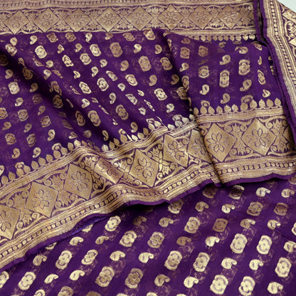 Indian Vintage Purple Heavy Sari Wedding  Pure Organza Silk Hand Woven Banarasi Sarees Zari 5Yd Ethnic Dress Making Crafting