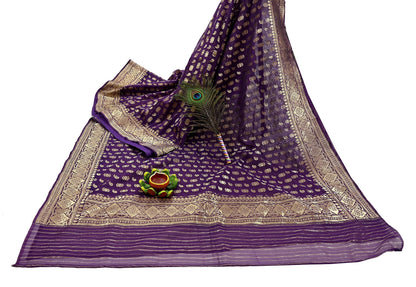 Indian Vintage Purple Heavy Sari Wedding  Pure Organza Silk Hand Woven Banarasi Sarees Zari 5Yd Ethnic Dress Making Crafting