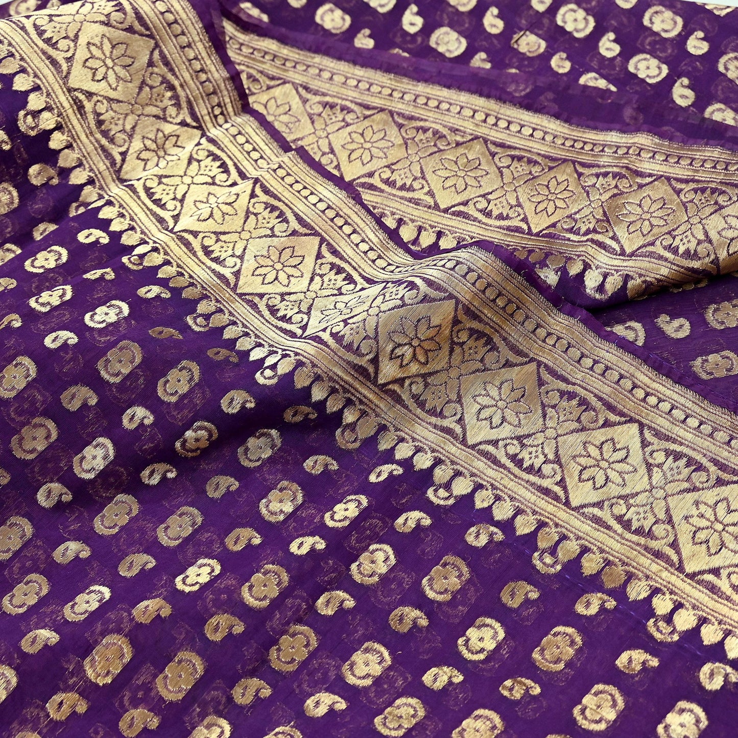 Indian Vintage Purple Heavy Sari Wedding  Pure Organza Silk Hand Woven Banarasi Sarees Zari 5Yd Ethnic Dress Making Crafting