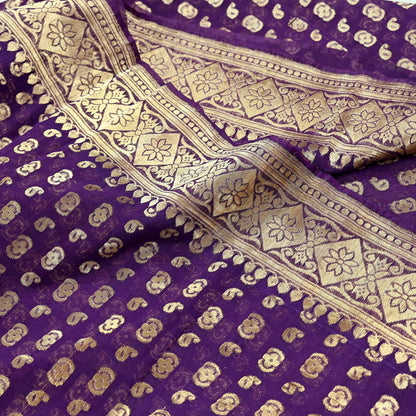 Indian Vintage Purple Heavy Sari Wedding  Pure Organza Silk Hand Woven Banarasi Sarees Zari 5Yd Ethnic Dress Making Crafting