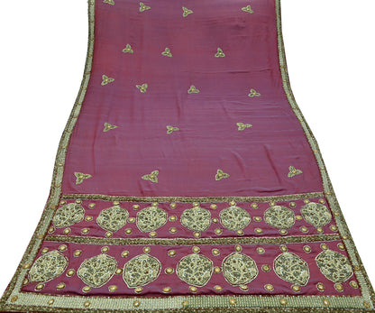 Indian Vintage Heavy Sarees Purple & Peach Pure Silk Hand Embroidered Sari Fabric 5Yd Sewing Ethnic Zardozi/dabka zari Wedding sarees
