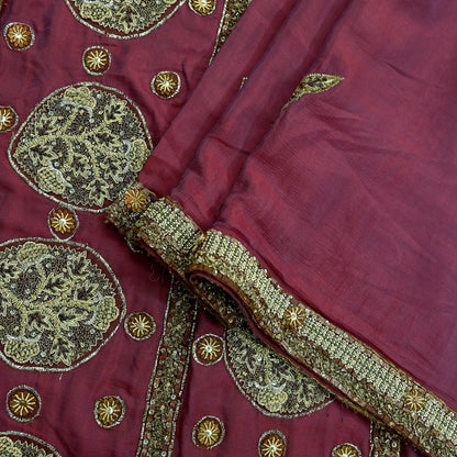 Indian Vintage Heavy Sarees Purple & Peach Pure Silk Hand Embroidered Sari Fabric 5Yd Sewing Ethnic Zardozi/dabka zari Wedding sarees