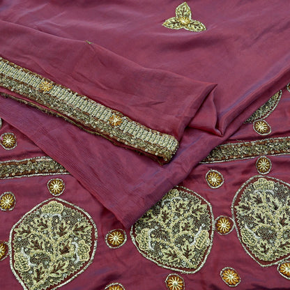 Indian Vintage Heavy Sarees Purple & Peach Pure Silk Hand Embroidered Sari Fabric 5Yd Sewing Ethnic Zardozi/dabka zari Wedding sarees