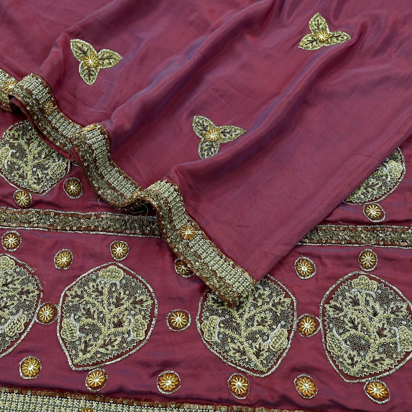 Indian Vintage Heavy Sarees Purple & Peach Pure Silk Hand Embroidered Sari Fabric 5Yd Sewing Ethnic Zardozi/dabka zari Wedding sarees