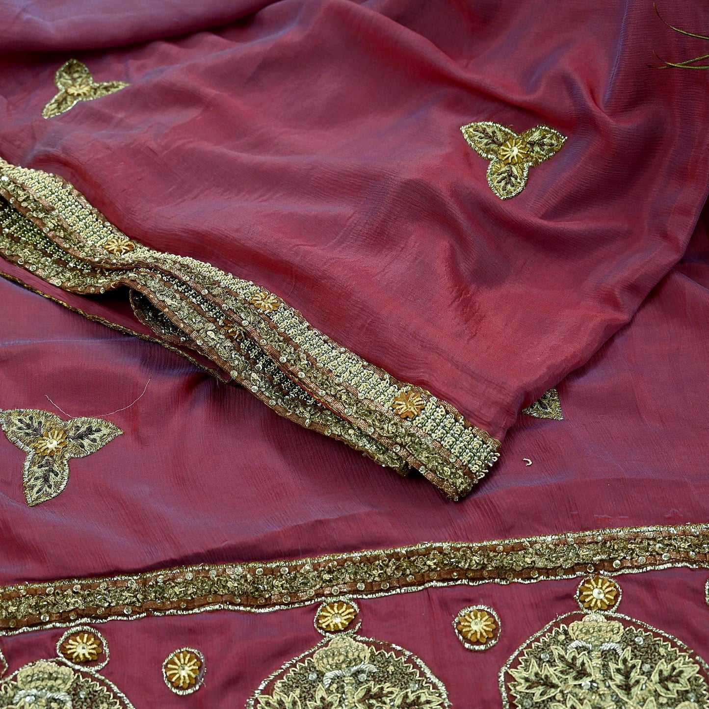 Indian Vintage Heavy Sarees Purple & Peach Pure Silk Hand Embroidered Sari Fabric 5Yd Sewing Ethnic Zardozi/dabka zari Wedding sarees