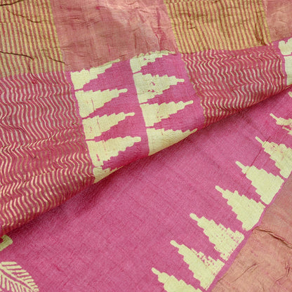 Indian Vintage Pink Saree Pure Khadi Silk Handloom Woven Zari Sari Craft Fabric 5yd Ethnic Wear Border Dress making Upcycle