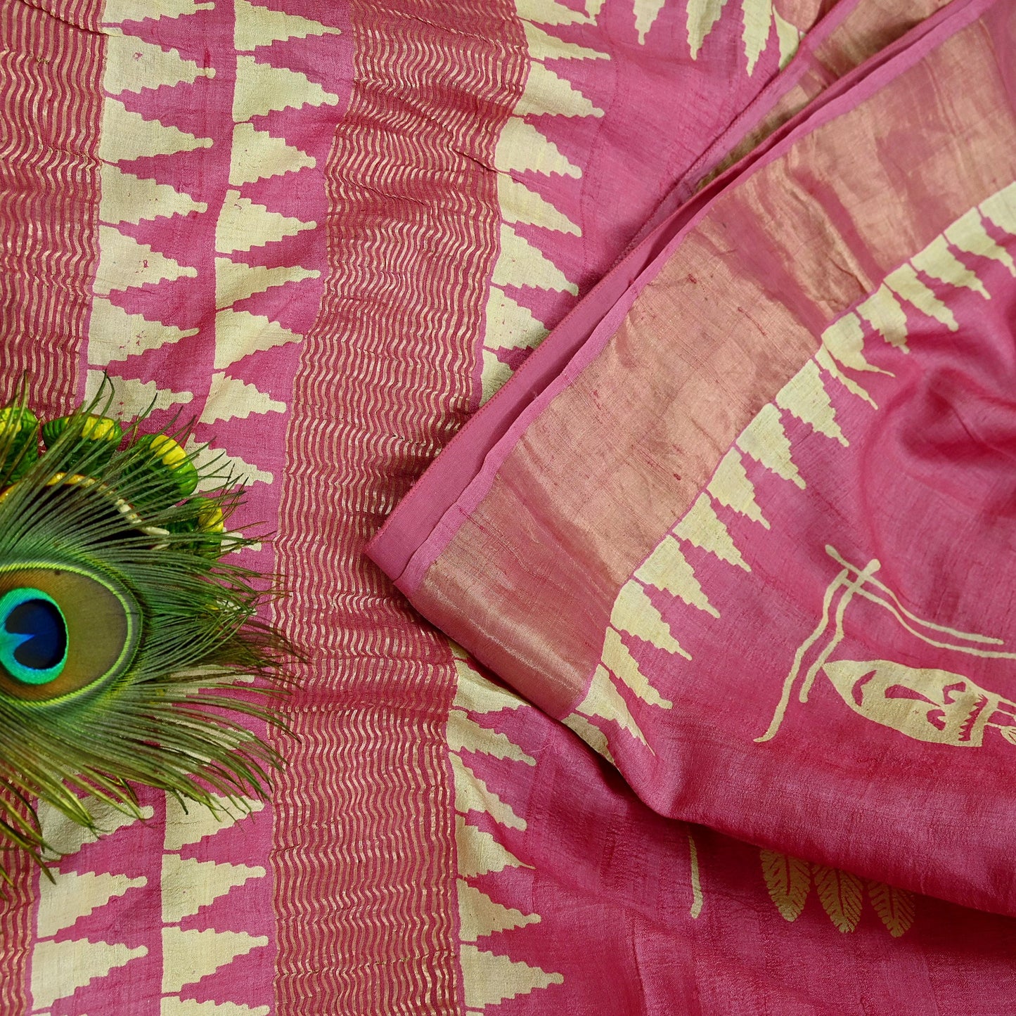 Indian Vintage Pink Saree Pure Khadi Silk Handloom Woven Zari Sari Craft Fabric 5yd Ethnic Wear Border Dress making Upcycle