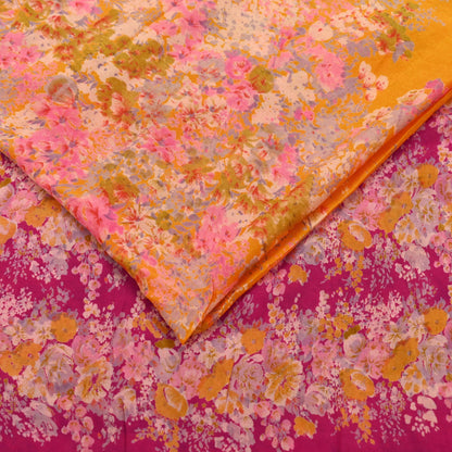Indian Vintage Sari Saffron & Pink 100% Pure Silk Printed Sarees 5yd Sewing Craft Fabric DressMaking Soft Floral Quilting Crafting Upcycle