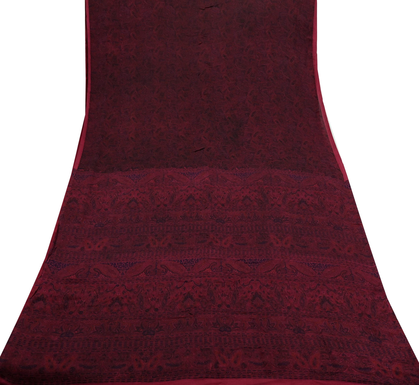 Indian Vintage Sari  Black & Maroon 100% Pure Silk Printed Saree 5yd Sewing Craft Fabric DressMaking Soft Quilting Crafting Upcycle Used