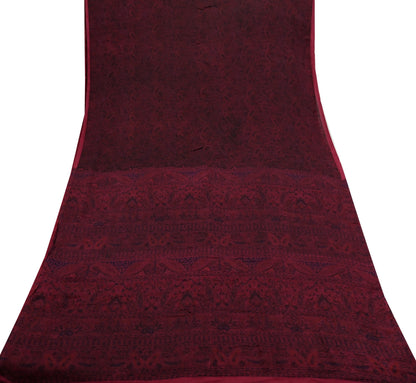 Indian Vintage Sari  Black & Maroon 100% Pure Silk Printed Saree 5yd Sewing Craft Fabric DressMaking Soft Quilting Crafting Upcycle Used