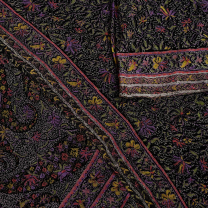 Indian Vintage Sari Black Printed Pure Silk Sarees Craft Fabric 6yd Sewing Floral Soft Dress Designing  for Crafting Quilting Upcycle Wrap