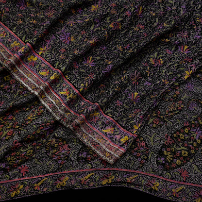 Indian Vintage Sari Black Printed Pure Silk Sarees Craft Fabric 6yd Sewing Floral Soft Dress Designing  for Crafting Quilting Upcycle Wrap