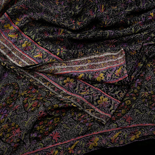 Indian Vintage Sari Black Printed Pure Silk Sarees Craft Fabric 6yd Sewing Floral Soft Dress Designing  for Crafting Quilting Upcycle Wrap