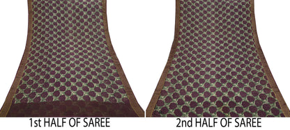 Women Vintage Sari Beige & Maroon Pure Georgette Silk Printed Saree Craft Fabric Sewing 5Yard Soft Light Dress Making Floral Zari