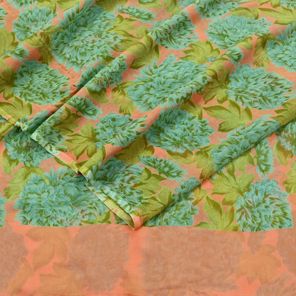 Indian Vintage Sari Orange & Green Pure Chiffon Silk Printed Sarees Craft Fabric Sewing 5Yard Soft Light Sari Dress Making