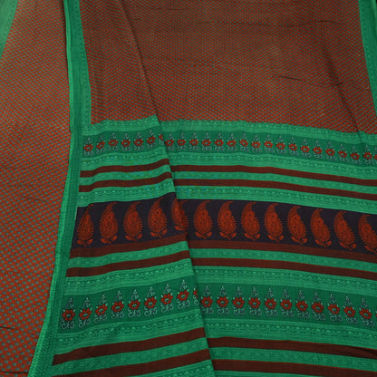 Indian Vintage Sari Green & Orange Printed Pure Cotton Sarees Craft Fabric Soft 5Yd Sewing Sarong Wrap Boho Floral Upcycle Dress making
