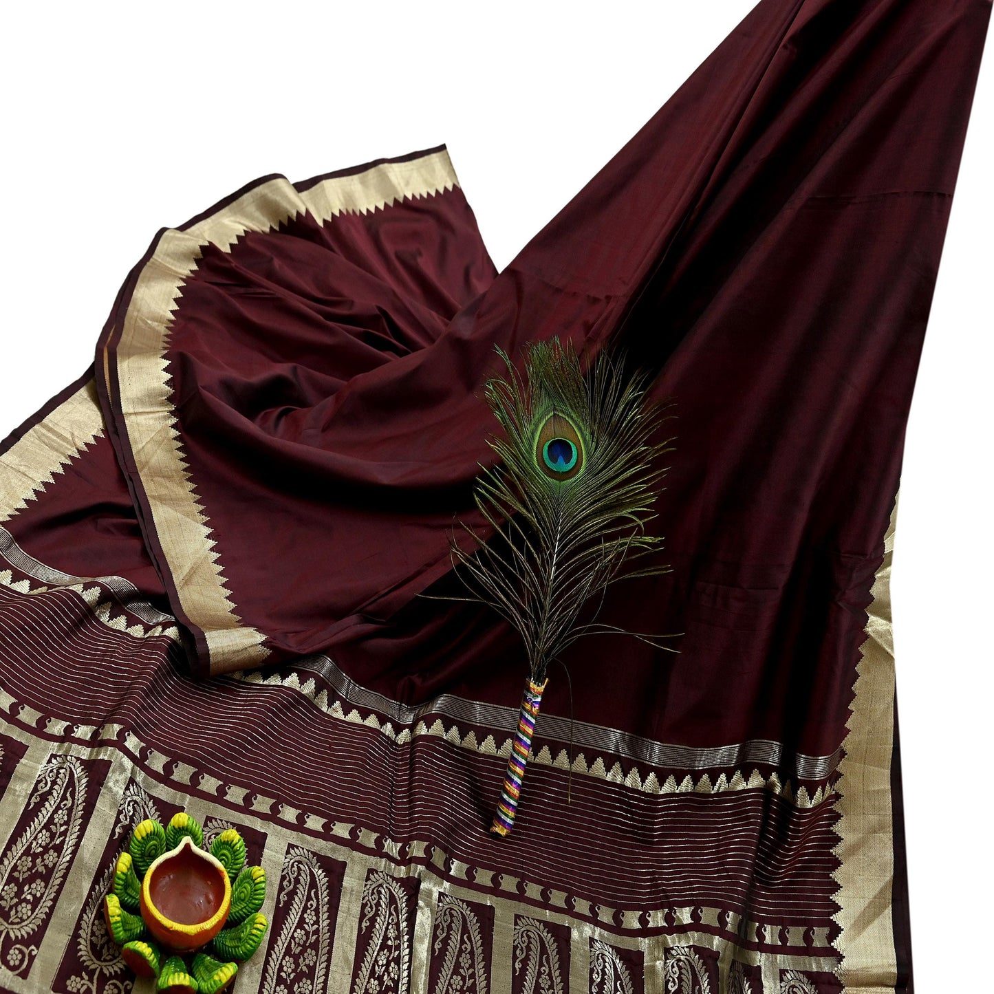 Indian Vintage Sari Maroon Mysore Silk Woven Sarees Craft Fabric 5Yd Ethnic South silk Dress Making Crafting Upcycle Quilting Zari Border