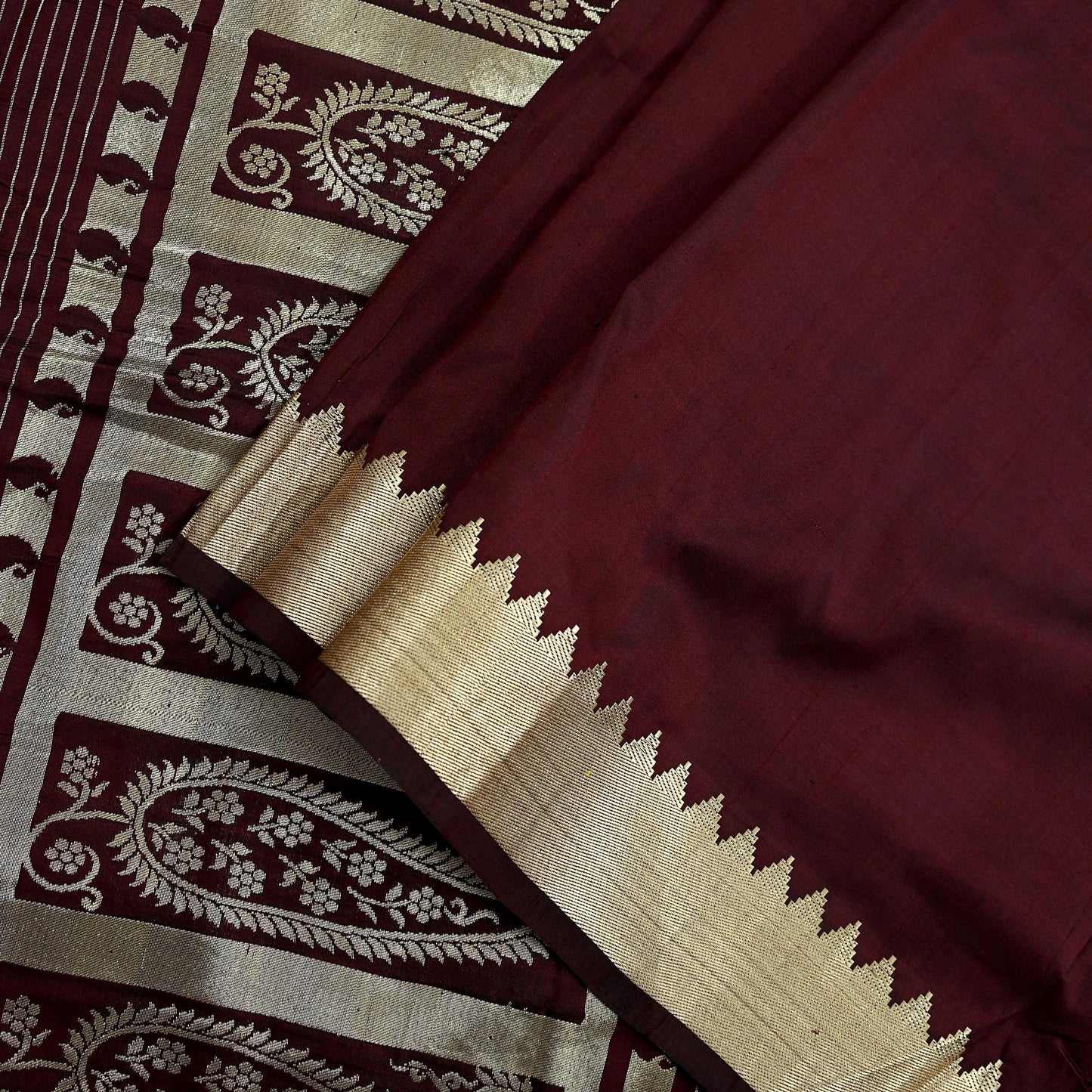 Indian Vintage Sari Maroon Mysore Silk Woven Sarees Craft Fabric 5Yd Ethnic South silk Dress Making Crafting Upcycle Quilting Zari Border