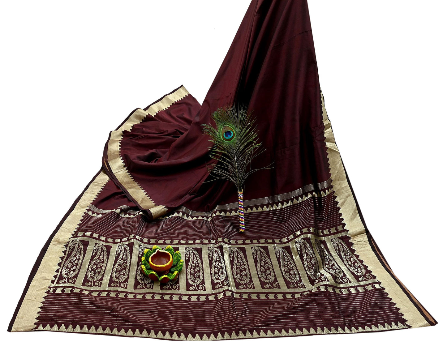 Indian Vintage Sari Maroon Mysore Silk Woven Sarees Craft Fabric 5Yd Ethnic South silk Dress Making Crafting Upcycle Quilting Zari Border