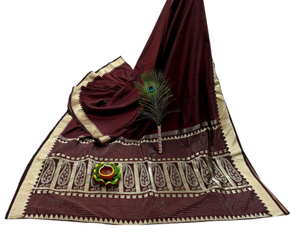 Indian Vintage Sari Maroon Mysore Silk Woven Sarees Craft Fabric 5Yd Ethnic South silk Dress Making Crafting Upcycle Quilting Zari Border