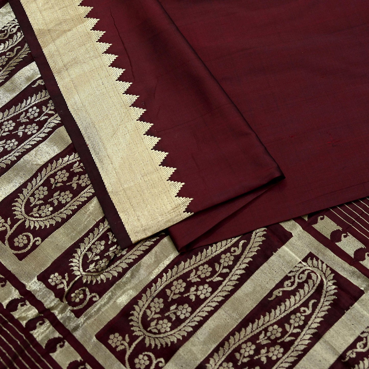 Indian Vintage Sari Maroon Mysore Silk Woven Sarees Craft Fabric 5Yd Ethnic South silk Dress Making Crafting Upcycle Quilting Zari Border