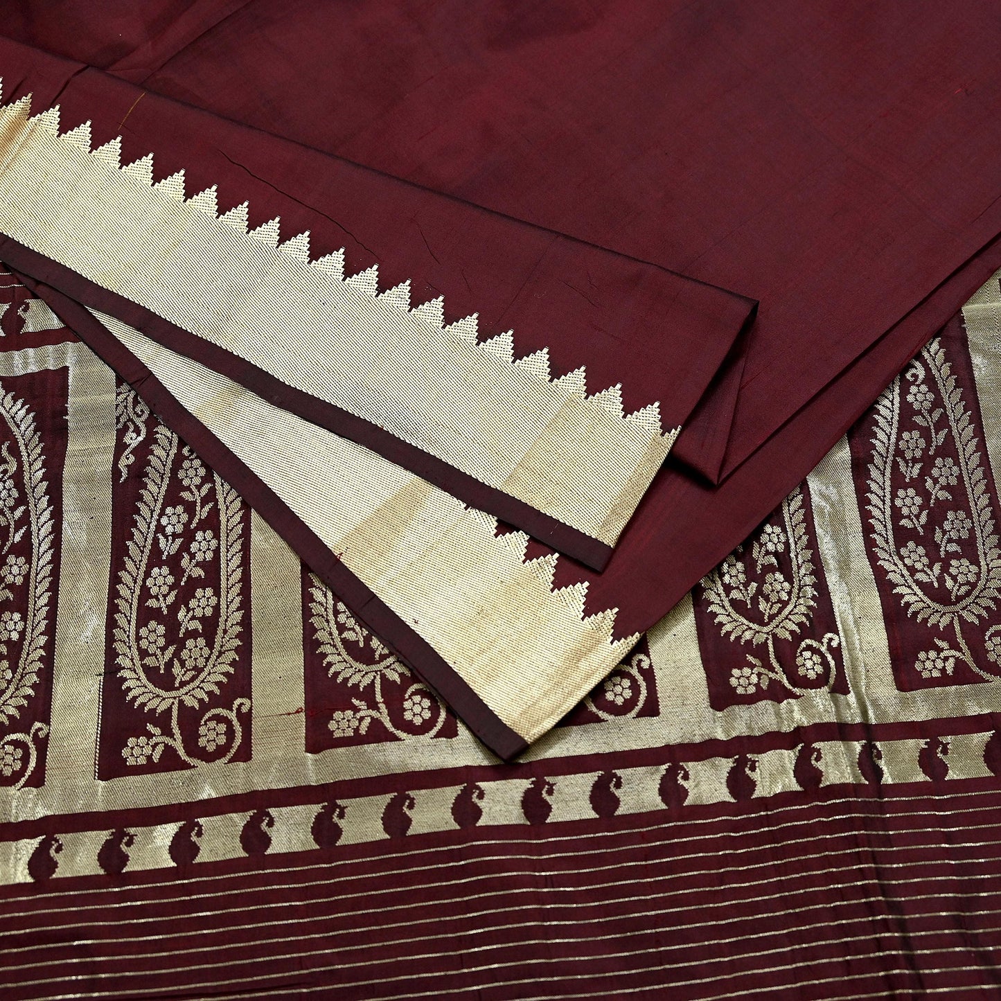 Indian Vintage Sari Maroon Mysore Silk Woven Sarees Craft Fabric 5Yd Ethnic South silk Dress Making Crafting Upcycle Quilting Zari Border