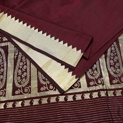 Indian Vintage Sari Maroon Mysore Silk Woven Sarees Craft Fabric 5Yd Ethnic South silk Dress Making Crafting Upcycle Quilting Zari Border
