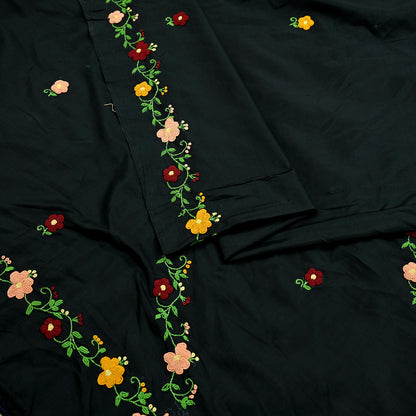 Indian Vintage Sari Black Pure Silk Hand Embroidered Saree Craft Fabric 5Yd Sewing Soft Ethnic Dress Making Bollywood saree