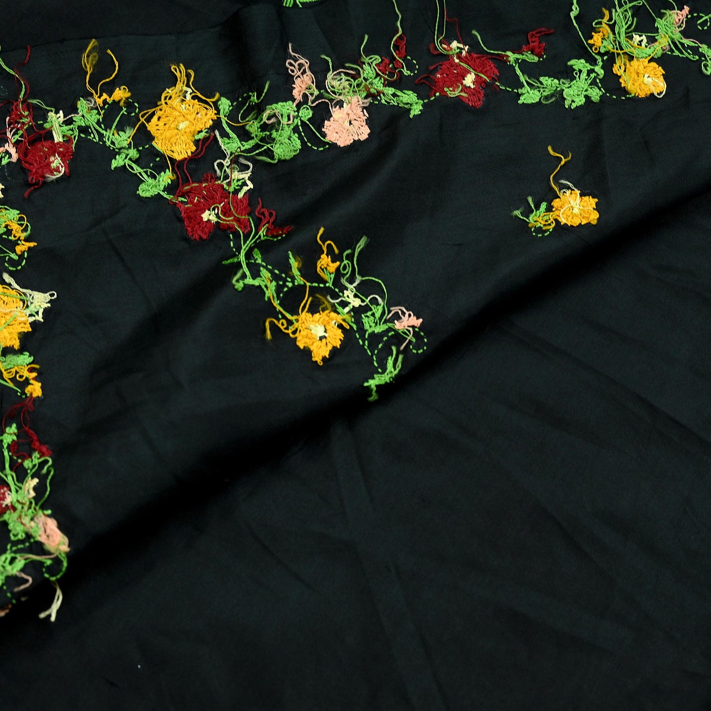 Indian Vintage Sari Black Pure Silk Hand Embroidered Saree Craft Fabric 5Yd Sewing Soft Ethnic Dress Making Bollywood saree