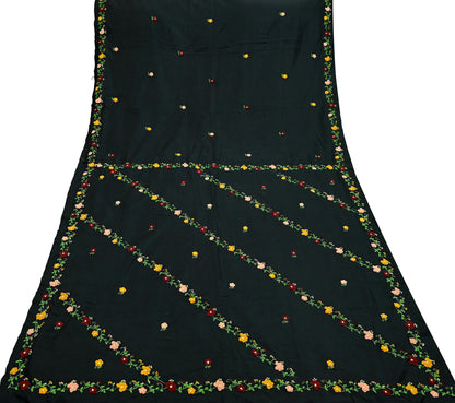 Indian Vintage Sari Black Pure Silk Hand Embroidered Saree Craft Fabric 5Yd Sewing Soft Ethnic Dress Making Bollywood saree