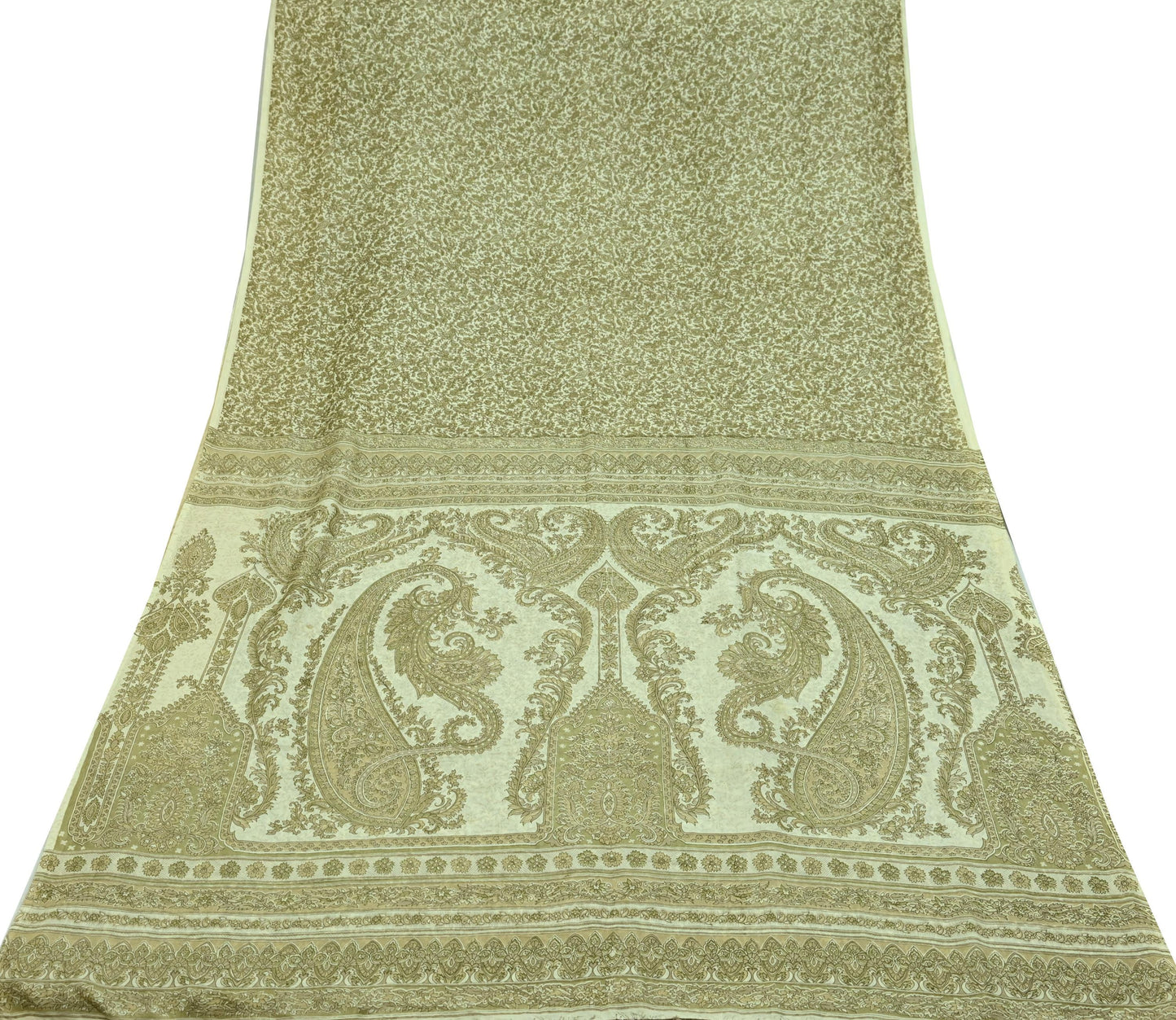 Indian Vintage Ivory Saree Pure Silk Printed Sari 5yd Sewing Craft Fabric Dress Making Soft Crafting Quilting Quilting Upcycle Paisley