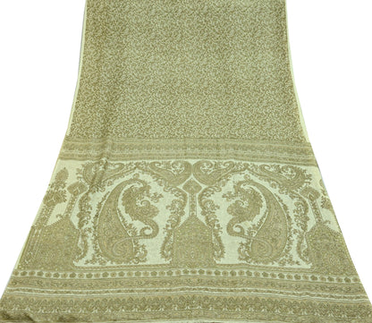 Indian Vintage Ivory Saree Pure Silk Printed Sari 5yd Sewing Craft Fabric Dress Making Soft Crafting Quilting Quilting Upcycle Paisley
