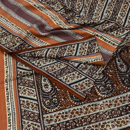 Indian Vintage Sari Brown & Ivory Printed 100% Pure Satin Silk Sarees 5yd Sewing Craft Fabric Dress Making Wrap Upcycle Quilting Crafting
