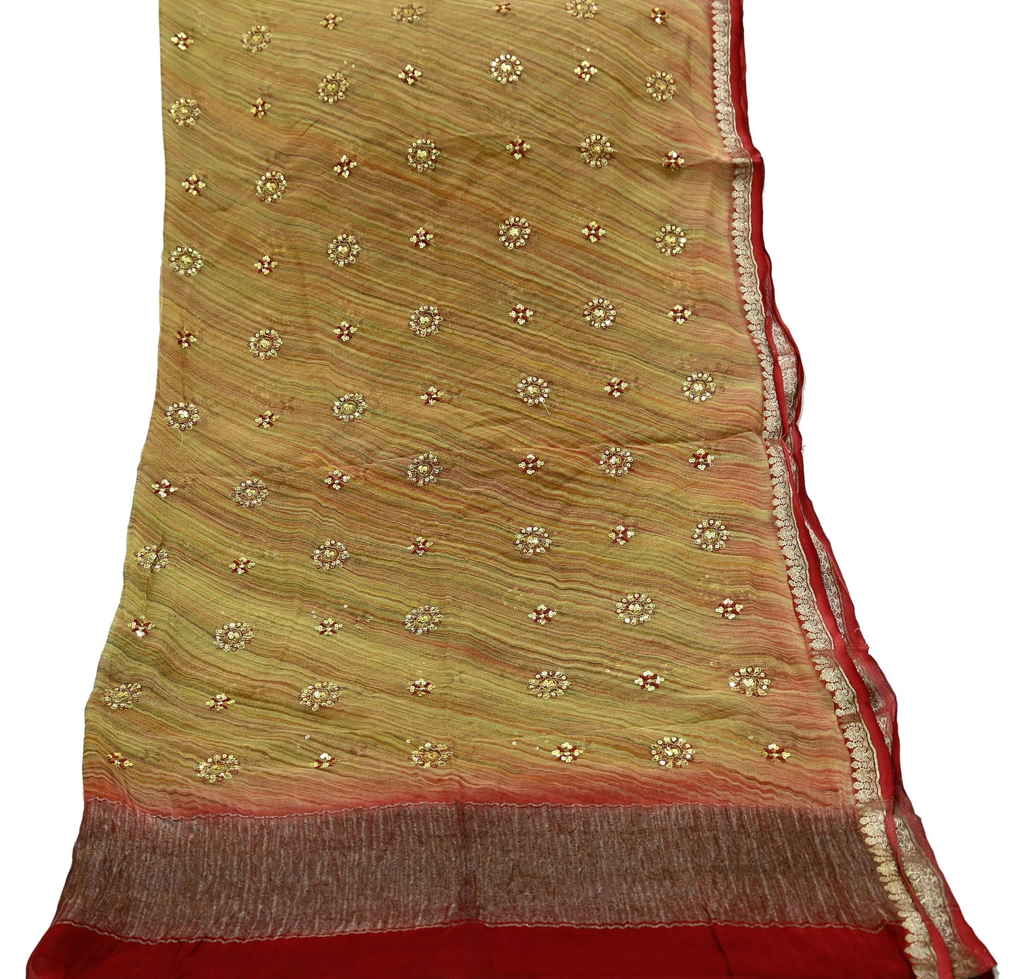 Indian Vintage Dupatta Green Pure Georgette Silk Long Stole Hand Embroidered Scarves Floral Design Stole Veil Wrap