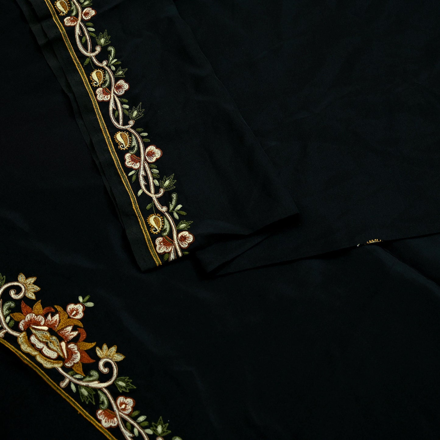 Indian Vintage Black Dupatta Long Stole Crepe Embroidered Scarves Veil Scarf Wrap Hippie Boho