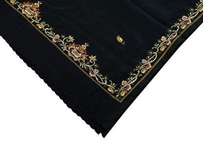 Indian Vintage Black Dupatta Long Stole Crepe Embroidered Scarves Veil Scarf Wrap Hippie Boho