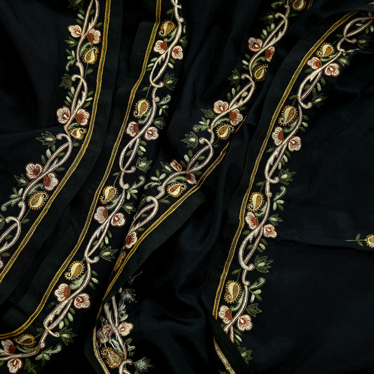Indian Vintage Black Dupatta Long Stole Crepe Embroidered Scarves Veil Scarf Wrap Hippie Boho