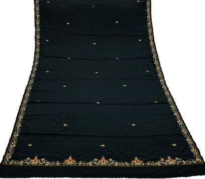 Indian Vintage Black Dupatta Long Stole Crepe Embroidered Scarves Veil Scarf Wrap Hippie Boho